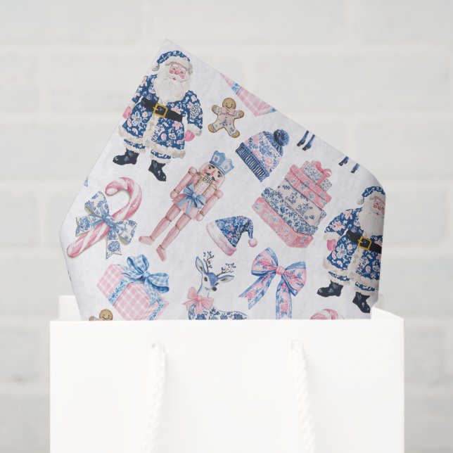 Blue & Pink Chinoiserie Toile Christmas Tissue Paper (Gift Bag)