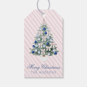 Blue & Pink Christmas Bow Topiary Gift Tags