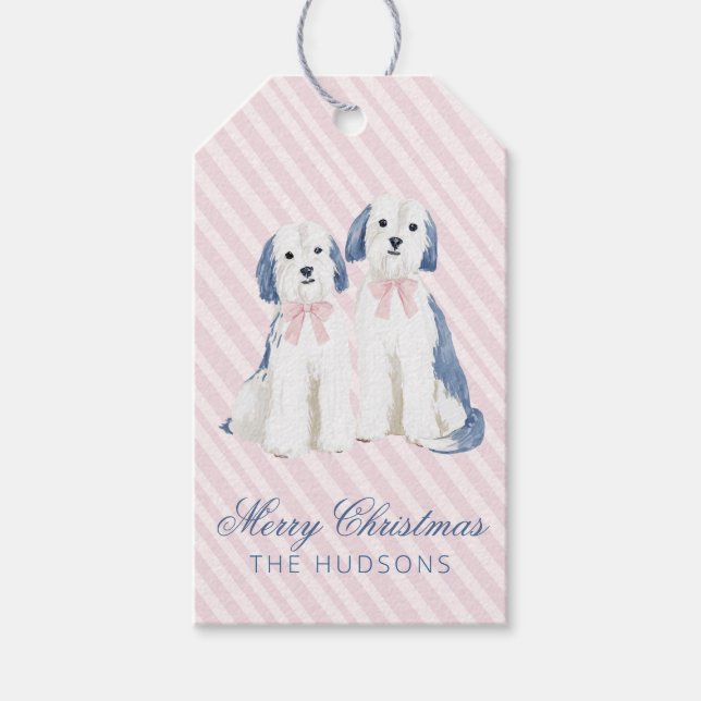 Blue & Pink Christmas Dogs Gift Tags (Front)