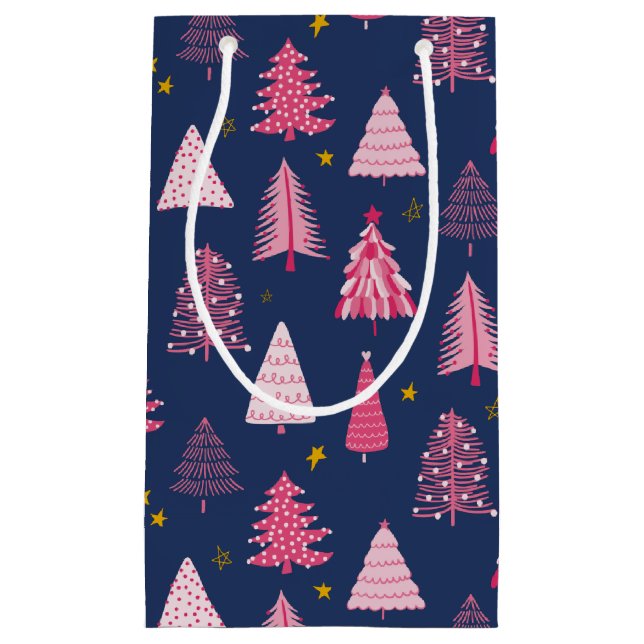Blue & Pink Christmas Tree Pattern Small Gift Bag (Front)