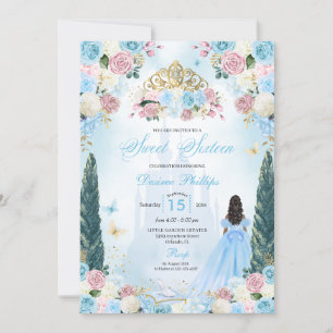 Blue & Pink Cinderella Fairytale Princess Sweet 16 Invitation