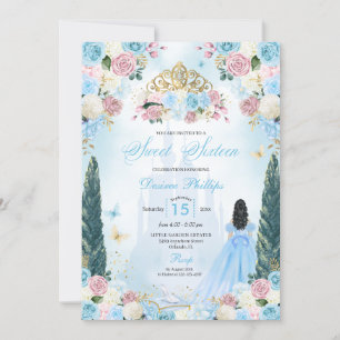 Blue & Pink Cinderella Fairytale Princess Sweet 16 Invitation
