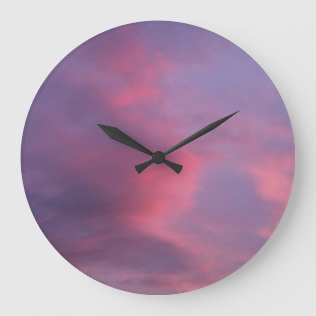 Blue Pink Clouds Large Clock (Front)