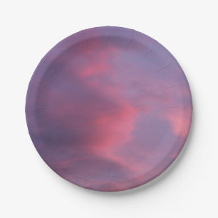 Blue Pink Clouds Paper Plate