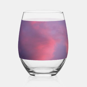 Blue Pink Clouds Stemless Wine Glass