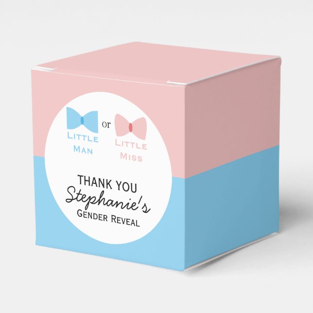 Blue, Pink Colour Block Gender Reveal Bow, Bow Tie Favour Box (Front Side)
