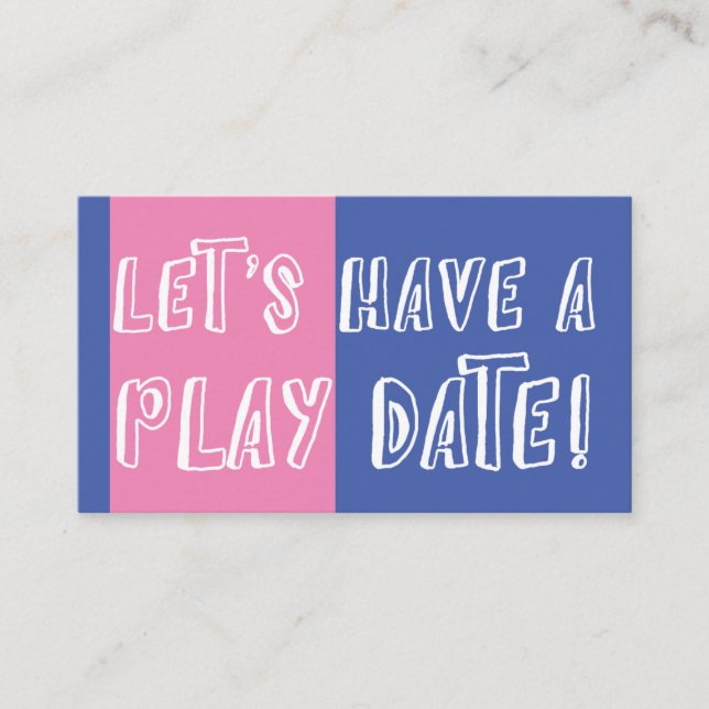 Blue & Pink Colour Block Playful Play Date Calling Card (Front)