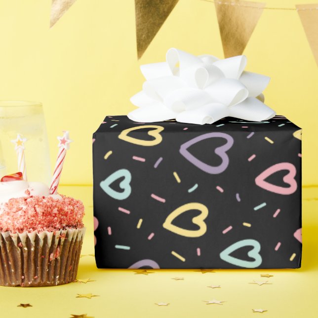 blue pink confetti love shaped gift wrapping paper (Birthday Party)