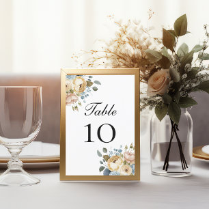 Blue Pink Cream Floral Wedding Table Number Cards