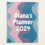 Blue Pink Curves Stripes Colourful Bold CUSTOM Planner<br><div class="desc">Hello! I hope you like this original artwork design. Add your own text,  change the colours or fonts to personalise it. Check my shop for more designs. If you'd like something custom please let me know.</div>
