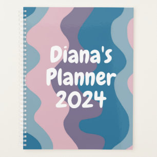 Blue Pink Curves Stripes Colourful Bold CUSTOM Planner