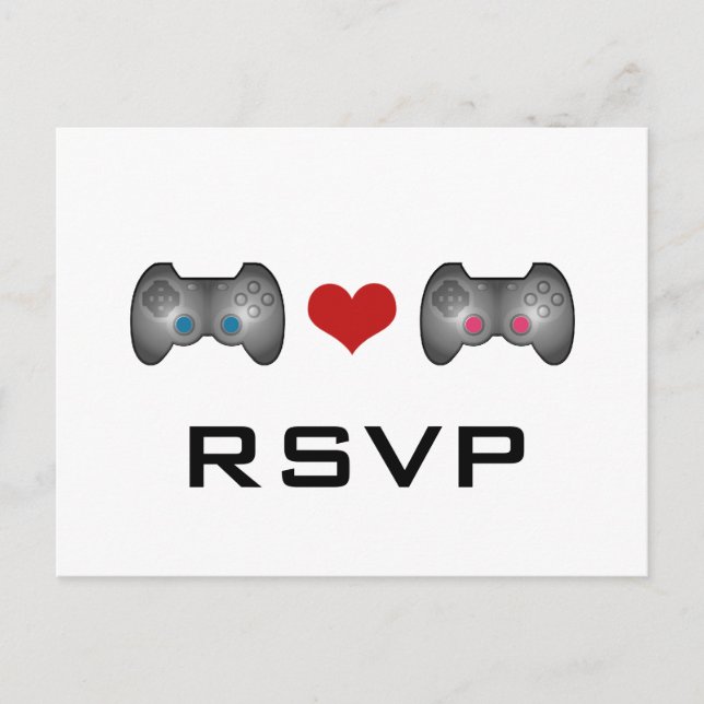 Blue Pink Cute Gamer RSVP Postcard (Front)