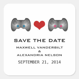 Blue Pink Cute Gamer Save the Date Stickers