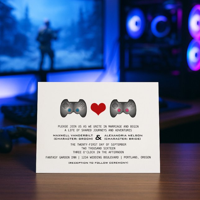 Blue Pink Cute Gamer Wedding Invite (Blue Pink Cute Gamer Wedding Invite)