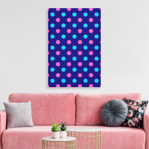 Blue Pink Cyan Polka Dot Pattern Canvas Print
