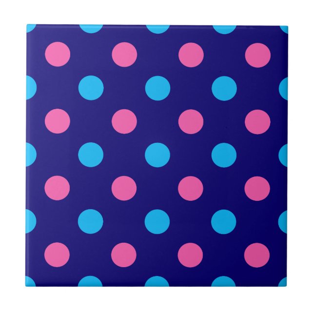 Blue Pink Cyan Polka Dot Pattern Tile (Front)