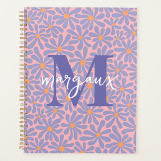 Blue/Pink Daisy Floral Personalized Monogram Name Planner