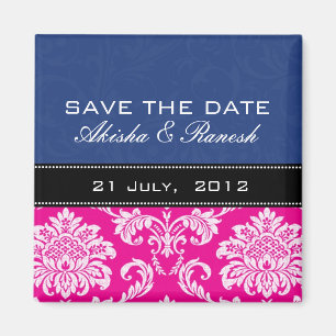 Blue Pink Damask Save the Date Magnet