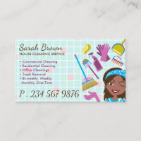 Blue Pink Dark Skin Janitorial Lady House Cleaning