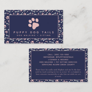 Blue Pink Dog Walker Pet Sitter  Business Card