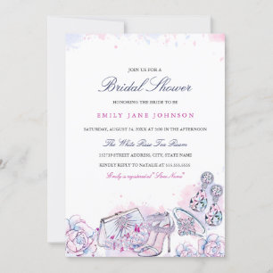 Blue Pink Elegant Crystal Bridal Shower invite