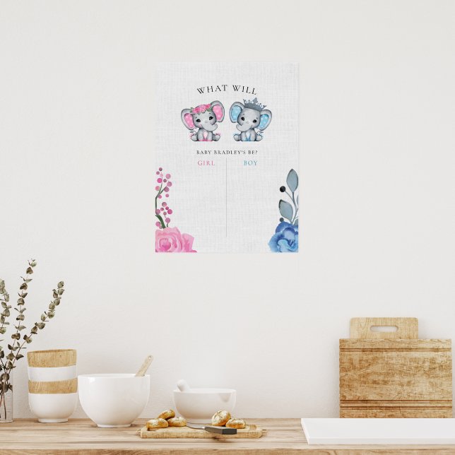Blue & Pink Elephant Gender Reveal Voting Sign (Kitchen)