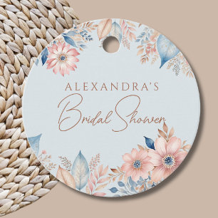 Blue Pink Floral Boho Chic Bridal Shower Thank You Favour Tags