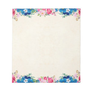 Blue Pink Floral Border Notepad