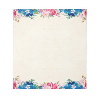 Blue Pink Floral Border Notepad
