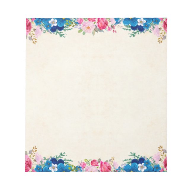 Blue Pink Floral Border Notepad (Front)