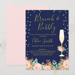 Blue Pink Floral Brunch Bridal Shower Invitation