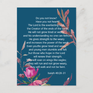 Blue Pink Floral Christian Bible Verse Postcard
