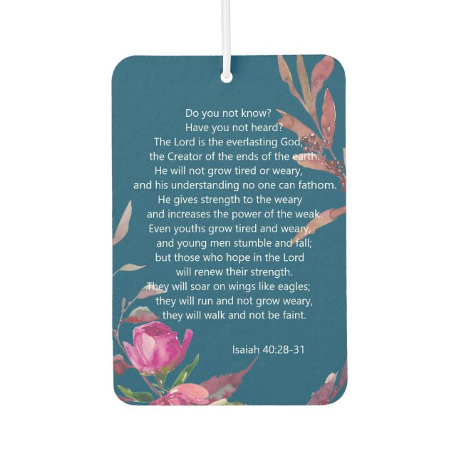 Blue Pink Floral Christian Bible Verse Postcard Car Air Freshener (Front)