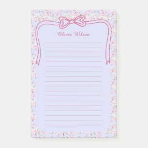 Blue Pink Floral Coquette Bow Custom Name Post-it Notes
