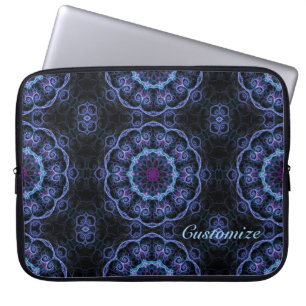 Blue & Pink Floral Fractal Pattern Laptop Sleeve