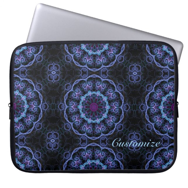 Blue & Pink Floral Fractal Pattern Laptop Sleeve (Front)