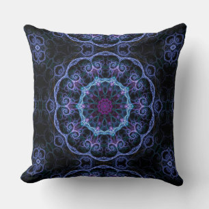 Blue & Pink Floral Fractal Pattern Throw Pillow