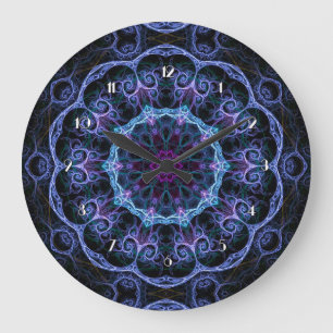 Blue & Pink Floral Fractal Pattern Wall Clock