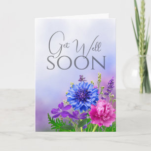 Blue & Pink Floral Get Well Soon Personalized Card