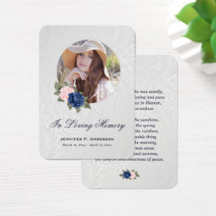 Blue Pink Floral Memorial Funeral Prayer Card