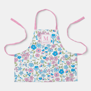Blue Pink Floral Monogram Apron