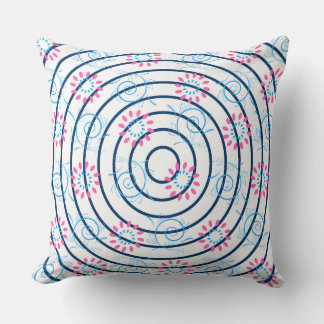 Blue Pink Floral Pattern Graphic  Cushion