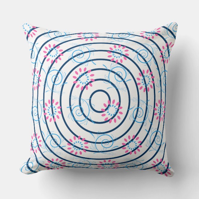 Blue Pink Floral Pattern Graphic  Cushion (Front)