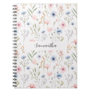 Blue Pink Floral Personalised Notebook
