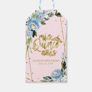 Blue Pink Floral Quinceanera Gift Tags