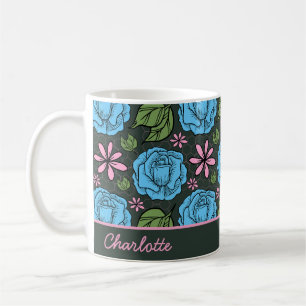 Blue pink floral seamless pattern personalised coffee mug