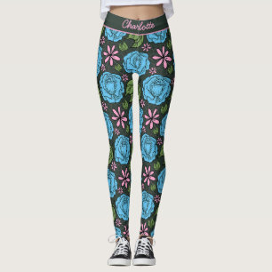 Blue pink floral seamless pattern personalised  leggings