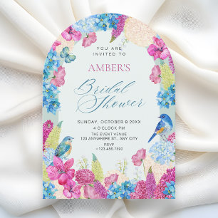 Blue pink floral spring garden bridal shower invitation