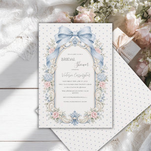 Blue Pink Floral Vintage Bridal Shower Invitation