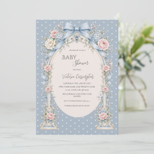Blue Pink Floral Vintage Gazebo Baby Shower Invitation
